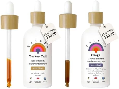 Rainbo Alcohol Mushroom Bundle Turkey Tail Mushroom Extract + Chaga Mushroom Tincture Dual Extract Daily Mushroom Tinctures For Comprehensive Immune Support Vegan Liquid Mushroom Supplements