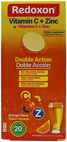 Redoxon Vitamin C + Zinc Effervescent Tablets Of Vitamin C And Zinc Helps Support Your Immune System Orange Flavor 20 Effervescent Tablets 2.82 Oz Box
