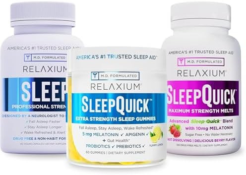Relaxium Sleep 60 Capsule+ Sleep Quick Melts + Gummies (Family Pack Sleep Bundle)