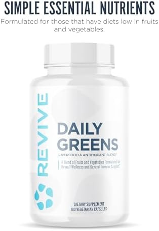 Revive Md Daily Greens Supplement For Men & Women Superfood & Antioxidant Blend W/Digestive Enzymes Prebiotics & Probiotics For Immune Support Digestive & Gut Health 180 Capsules (60 Servings)