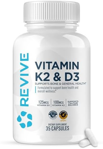 Revive Md Vitamin D3 & K2 Supports Bone Health & Muscle Strength K2 & D3 Vitamin Supplement For Women & Men Health & Brain Function (60 Servings)