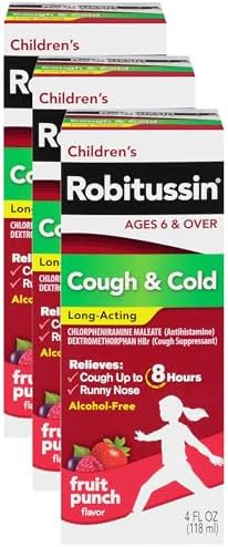 Robitussin Children'S Longacting Cough And Cold Medicine For Kids Fruit Punch Flavor 4 Fl Oz Bottle (Pack Of 3)