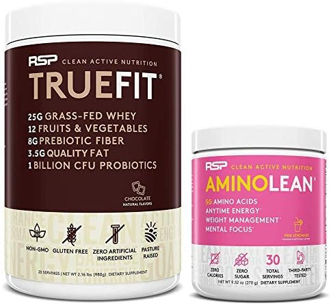 Rsp Nutrition Aminolean Pre Workout Energy (Pink Lemonade 30 Servings) With Truefit Protein Powder (Chocolate 2 Lb)