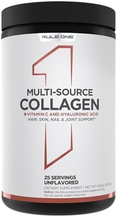 Rule 1 Proteins Multisource Collagen Powder Bovine Chicken Fish & Eggshell Collagen Sources + Hyaluronic Acid & Vitamin C For Hair Skin & Nail Support (25 Servings Unflavored)