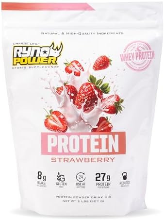 Ryno Power All Natural Whey Protein 2Lb (20 Servings) 'Strawberry' 100% Whey Protein Blend & No Fillers Non Gmo