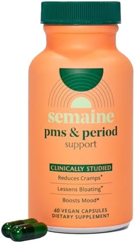 Semaine Pms & Period Relief Menstrual Cramp Relief: No More Period Cramps Mood Swings Or Bloating. Pms Supplement For Happy Hormones And Period Relief. (12 Count)