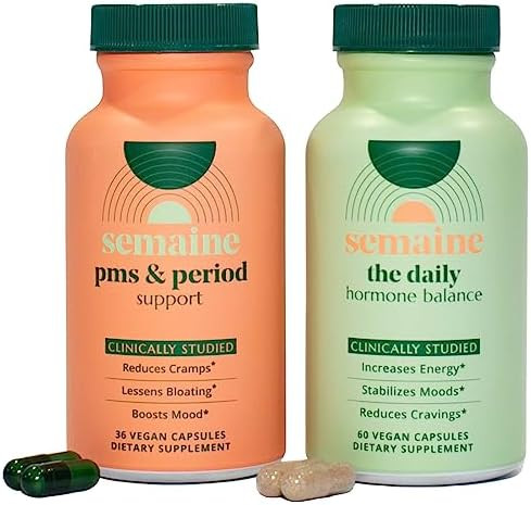 Semaine Pms & Hormone Cycle Support Bundle “ Naturally Eases Cramps & Bloating Mood Swings Hormonal Acne Fatigue And Supports Hormone Health 1 Month Supply