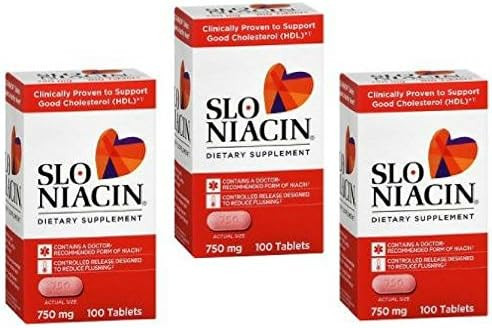 Sloniacin Dietary Supplement Once Daily With 750 Mg Niacin Vitamin B From Nicotinic Acid For High Absorption 100 Tablets Per Bottle 3 Pack