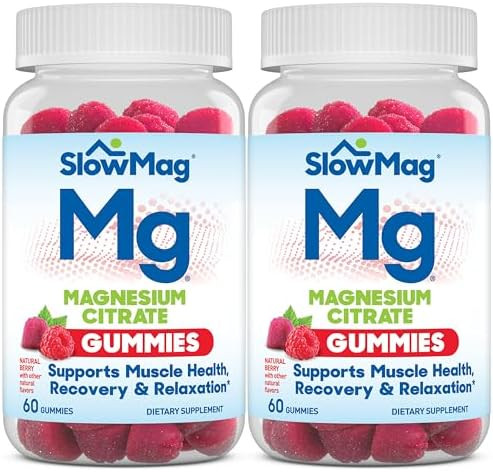 Slowmag Magnesium Citrate Gummies Supports Muscle Health Recovery & Relaxation Natural Berry Flavored 60 Count