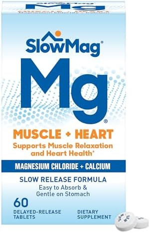 Slowmag Muscle & Heart Magnesium Chloride Supplement With Calcium 60 Count Supports Muscle Relaxation Heart Nerve & Bone Health High Absorption