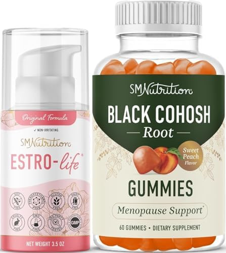 Smnutrition Black Cohosh Gummies & Estrogen Estriol Cream Hormone Balancing Set With Peach Flavored Menopause Support Gummies (30 Servings) And Estrogen Cream Original Formula (84 Servings)