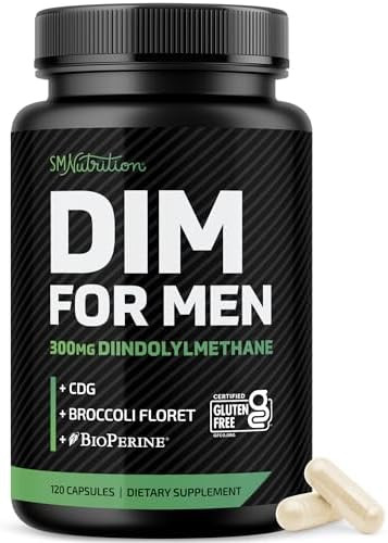 Smnutrition Dim Supplement For Men 300Mg Estrogen Blocker & Aromatase Inhibitor Extra Strength Mens Hormone Balance & Fitness Booster With Diindolylmethane Plus Cdg & Broccoli Floret Gluten 60 Ct