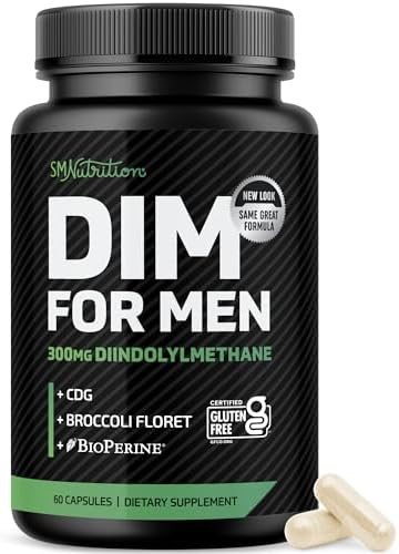 Smnutrition Dim Supplement For Men 300Mg Estrogen Blocker & Aromatase Inhibitor Extra Strength Mens Hormone Balance & Fitness Booster With Diindolylmethane Plus Cdg & Broccoli Floret Gluten 60 Ct