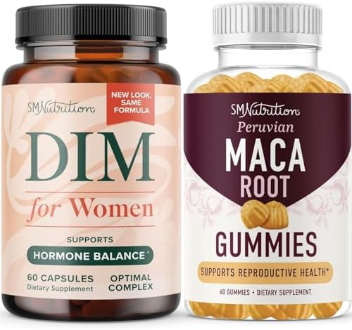 Smnutrition Maca Root Gummies And Women'S Dim Supplement Hormone Balance Bundle With Peach Flavor Maca Gummies (30 Servings) And 250Mg Diindolylmethane Dim Supplement For Women (60 Servings)