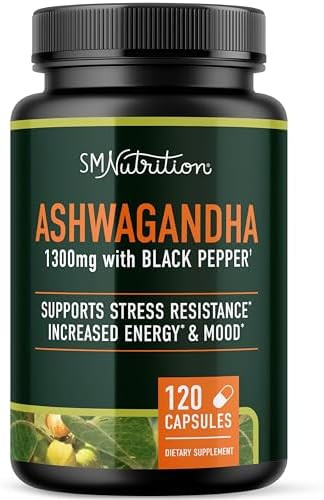 Smnutrition Ashwagandha Supplement 1300Mg For Stress Resistance & Energy Boost High Absorption Adaptogen From Root Powder With Black Pepper Stressrelated Fatigue Support Nongmo 120Ct 2Month Supply
