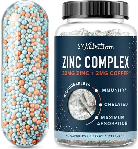 Smnutrition Zinc Supplement Microbeadlets With Copper For Immune Support Highly Absorbable Zinc Bisglycinate & Orotate With 2Mg Chelated Copper + Vitamin B6 Vegan Gluten 60 Capsules (2 Month Supply)