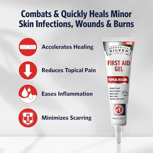Sovereign Silver First Aid Gel Homepathic Wound Care Support Topical Skin Ointment For Burns Scabs Scars Cuts 0.5 Oz