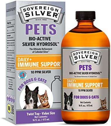 Sovereign Silver Pets Immune Support Colloidal Silver Bioactive Silver Hydrosol For Dogs And Cats 10 Ppm Liquid Twist Top 16 Fl Oz (473 Ml)