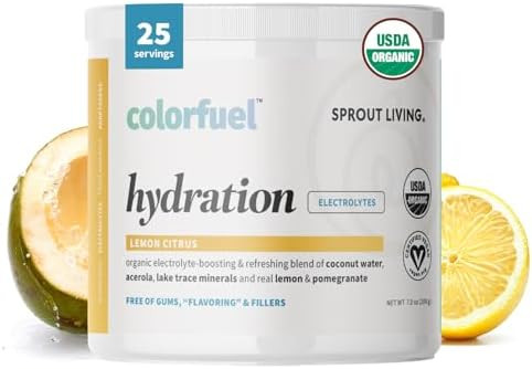 Sprout Living Colorfuel Hydration Powder Drink Mix Organic Superfoods + Adaptogens Hydration Support & Recovery Electrolytes Himalayan Pink Salt Coconut Water Lemon Citrus Flavor (25 Servings)