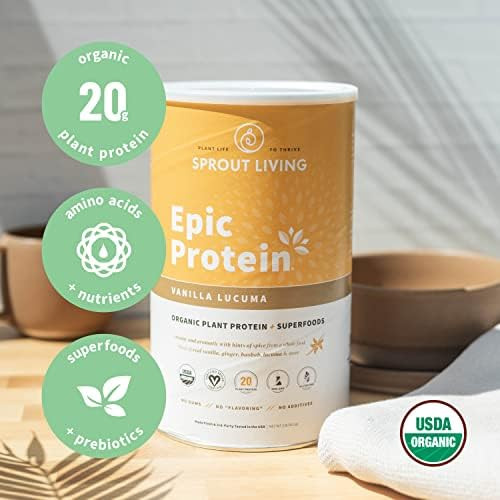 Sprout Living Epic Protein Bundle Chocolate Maca & Vanilla Lucuma (20G Organic Plantbased Protein Powder Vegan Gluten Superfoods) 2Lb 24 Servings