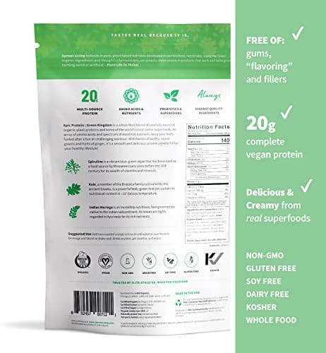 Sprout Living Epic Protein Bundle Vanilla Lucuma & Green Kingdom (20G Organic Plantbased Protein Powder Vegan Gluten Superfoods) 1Lb 12 Servings