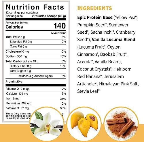 Sprout Living Epic Protein Vanilla Lucuma + Simple Pea Protein 1 Lb