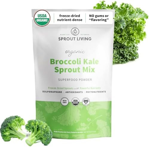 Sprout Living Broccoli And Kale Organic Sprout Mix Ze Dried Superfood Greens Powder 100% Pure Vegan Nongmo Gluten (4 Ounces 32 Servings)
