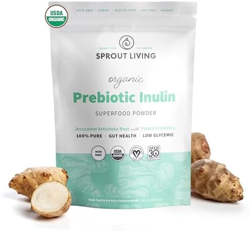 Sprout Living Organic Inulin With Fos Prebiotic Powder Soluble Fiber For Leaky Gut Bloating Digestion Feed Friendly Bacteria (Probiotics) 1 Scoop Daily 1 Lb (90 Servings)
