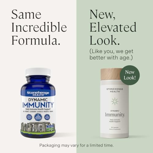 Stonehenge Health Dynamic Immunity Daily Supplement 10In1 Immune Boosters Zinc Elderberry Ecea Vitamin C & Probiotic L. Acidophilus “ Supports Immune System & Respiratory Health 60 Capsules