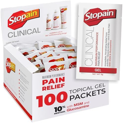 Stopain Pain Relief Clinical Gel Packets 100 Pack Made In Usa Maximum Performance Pain Relief With 10% Menthol Plus Glucosamine For Muscle Aches Joint Pain And Arthritis 3 Gram Packet