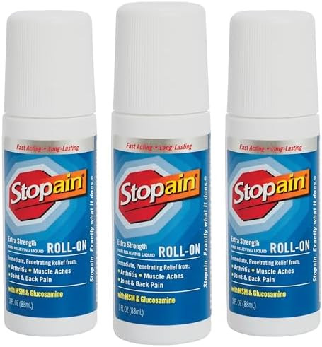 Stopain Pain Relief Roll On Gel 3Oz (3 Pack) Usa Made Max Strength Fast Acting With Msm Glucosamine Menthol For Lower Back Knee Neck Hsa Fsa Approved Topical Analgesic Products