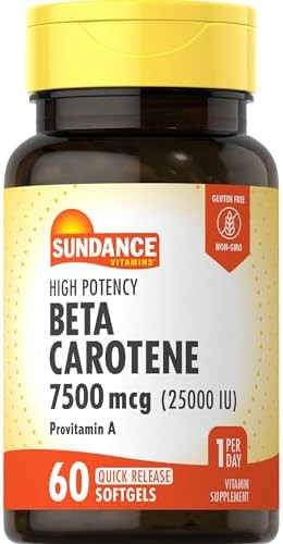 Sundance Beta Carotene 7500Mcg 60 Softgels Provitamin A High Potency Formula Nongmo And Gluten Supplement