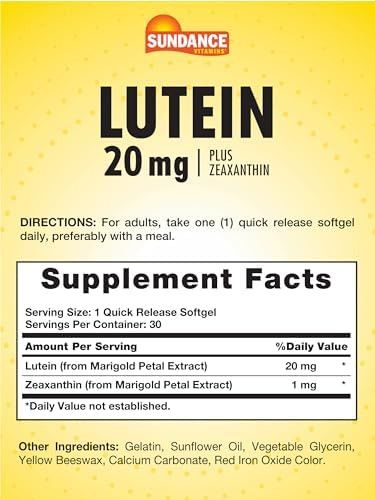 Sundance Lutein 20Mg 30 Softgels With Zeaxanthin Nongmo And Gluten Supplement