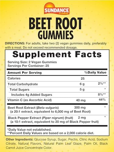 Sundance Beet Root Gummies 50 Count Superfood With Black Pepper Strawberry Flavor Vegan Nongmo & Gluten Supplement