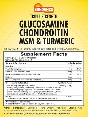 Sundance Glucosamine Chondroitin With Msm And Turmeric 80 Caplets Triple Strength Formula Nongmo And Gluten Supplement