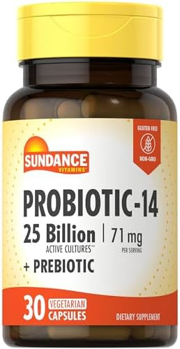 Sundance Probiotic14 25 Billion Cultures 30 Capsules With Prebiotics Vegetarian Nongmo And Gluten Supplement