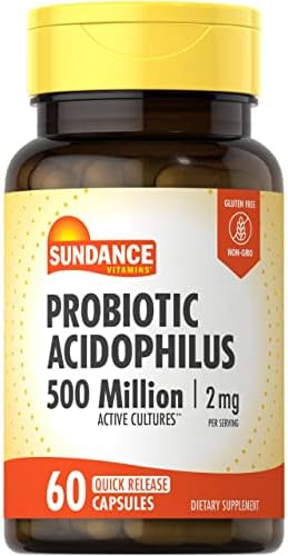 Sundance Probiotic Acidophilus 500 Million Active Cultures 60 Quick Release Capsules Nongmo Gluten Supplement