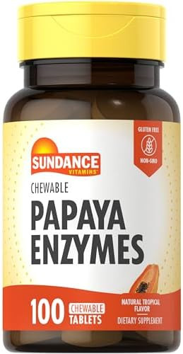 Sundance Papaya Enzymes 100 Chewable Tablets Natural Tropical Flavor Vegetarian Nongmo And Gluten Supplement
