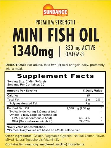 Sundance Mini Fish Oil Softgels 1340Mg 60 Count Controls Fish Burps Premium Strength Formula With Omega3 Natural Lemon Flavor Nongmo And Gluten Supplement