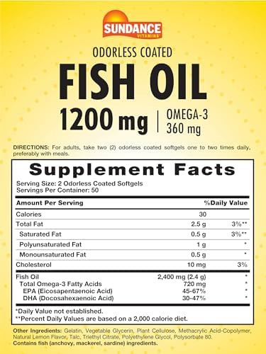 Sundance Odorless Fish Oil 1200Mg 100 Coated Softgels Controls Fish Burps Lemon Flavor Nongmo And Gluten Supplement