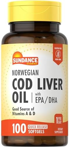 Sundance Norwegian Cod Liver Oil 100 Softgels With Epa And Dha Good Source Of Vitamins A & D Nongmo And Gluten Supplement