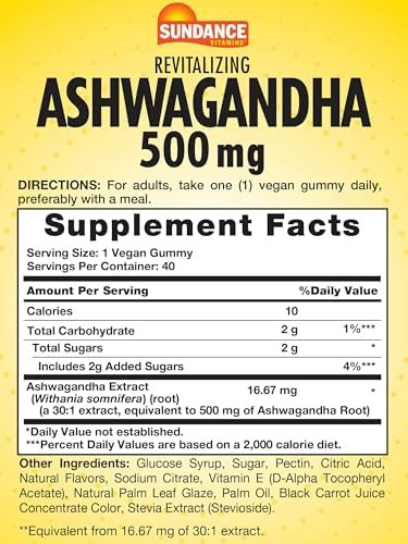 Sundance Ashwagandha Gummies 500Mg 40 Vegan Gummies Vegan Nongmo And Gluten Supplement