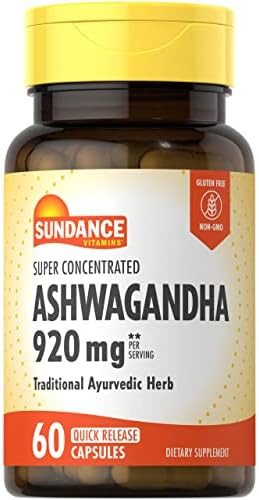 Sundance Ashwagandha 920Mg 60 Capsules Super Concentrated Traditional Ayurvedic Herb Nongmo Gluten Supplement