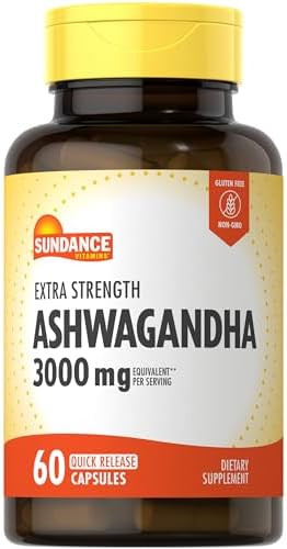 Sundance Ashwagandha Capsules 3000Mg 60 Count Extra Strength Formula With Black Pepper Extract Nongmo And Gluten Supplement