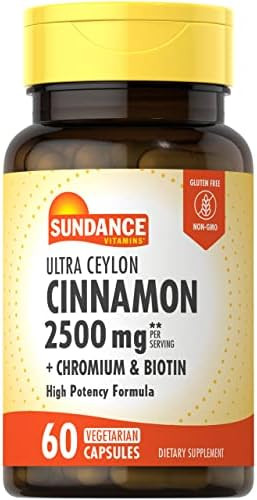 Sundance Ceylon Cinnamon Capsules 2500Mg 60 Pills With Chromium And Biotin Vegetarian Nongmo And Gluten Supplement