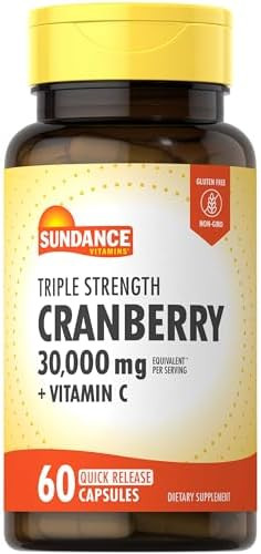 Sundance Cranberry Supplement 30000Mg 60 Capsules Plus Vitamin C Triple Strength Nongmo And Gluten Formula