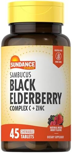 Sundance Sambucus Black Elderberry Complex With Vitamin C And Zinc 45 Chewable Tablets Berry Flavor Vegetarian Nongmo And Gluten Supplement