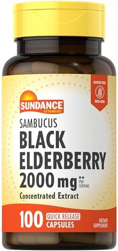 Sundance Sambucus Black Elderberry Capsules 2000Mg 100 Count Nongmo And Gluten Supplement