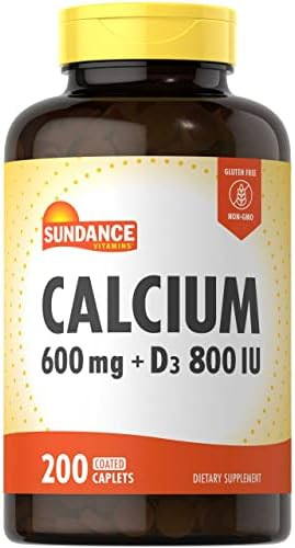 Sundance Calcium With Vitamin D3 600Mg 200 Caplets Vegetarian Nongmo And Gluten Supplement