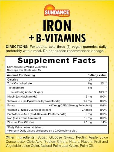 Sundance Iron Gummies Plus Bvitamins 45 Vegan Gummies Grape Flavor Vegan Nongmo And Gluten Supplement